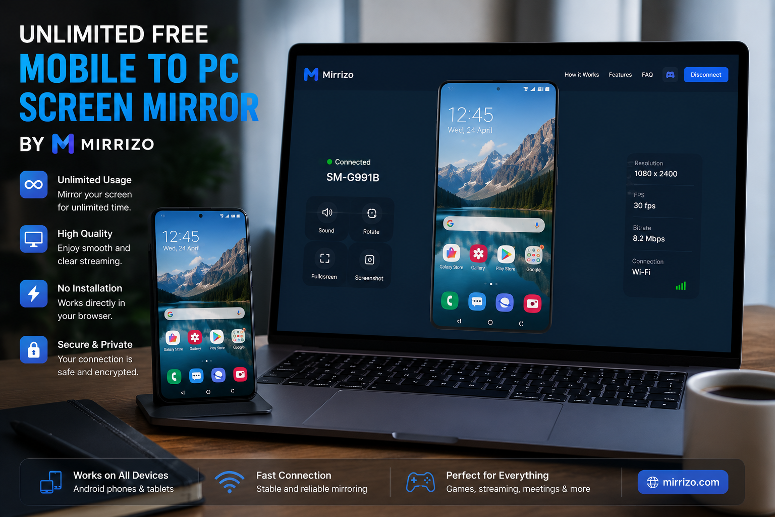 Unlimited Free Mobile to PC Screen Mirror by Mirrizo